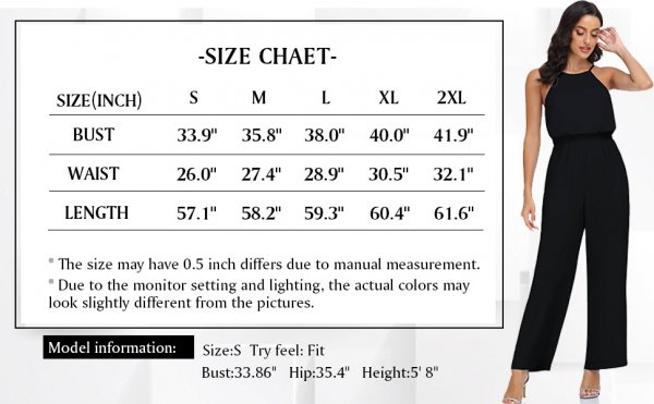 Women Jumpsuits Dressy Halter Neck Sleeveless Elastic Waist Elegant Wedding Wide Leg Romper with Pockets
