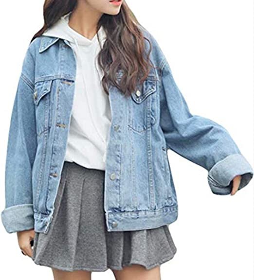 Women's Boyfriend Denim Jackets Long Sleeve Loose Jean Coats