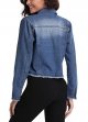 Women’s Frayed Washed Button Up Cropped Denim Jacket