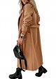 Womens Classic Coat Lapel Collar Open Front Belted Long Jacket