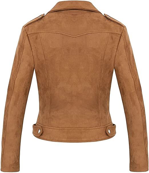 Women's Stylish Notched Collar Oblique Zip Suede Leather Moto Jacket
