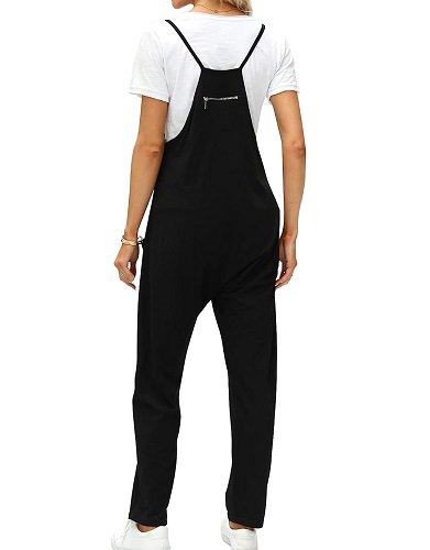 Women's Casual Jumpsuits Summer Sleeveless Romper Overalls Strap Loose Spaghetti Strap Jumpsuit With Pockets