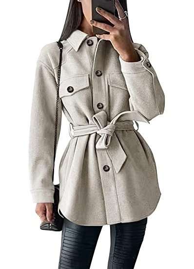 Women's Fashion Winter Trench Coats Lapel Button Down Peacoat Belted Outwear Casual Jackets