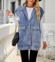 Women's Oversized Denim Vest Mid Long Jean Vest Sleeveless Jackets