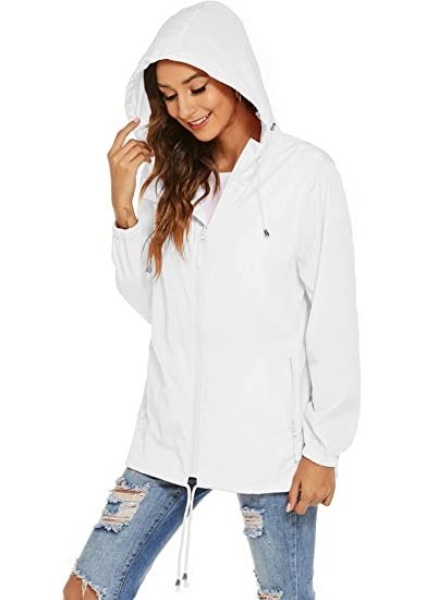 Womens Waterproof Raincoat Lightweight Breathable Rain Jacket Hooded Rain Coat Outdoor Active Windbreaker with Pocket