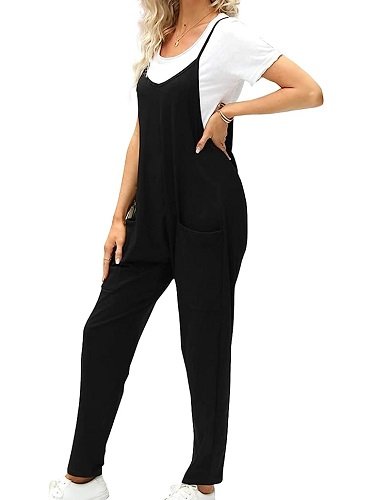 Women's Casual Jumpsuits Summer Sleeveless Romper Overalls Strap Loose Spaghetti Strap Jumpsuit With Pockets