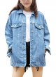 Women's Oversized Mid Long Denim Jacket Jean Biker Coat